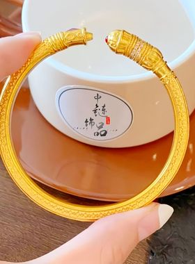 金店同款古法越南沙金镶钻女王权杖手镯 中式宫廷风开口手环百搭