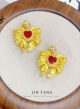 越南古法沙金美少女战士点钻红爱心蝴蝶结吊坠项链甜美公主风百搭