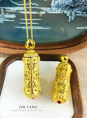 金店同款古法越南沙金镶钻开门见财神吊坠新中式国潮风挂件女项链