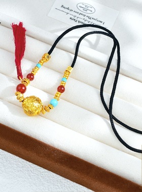 国潮风金店同款古法越南沙金龙珠八方来财珠流苏项链新中式毛衣链