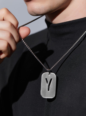 fdk情侣项链字母军牌毛衣链