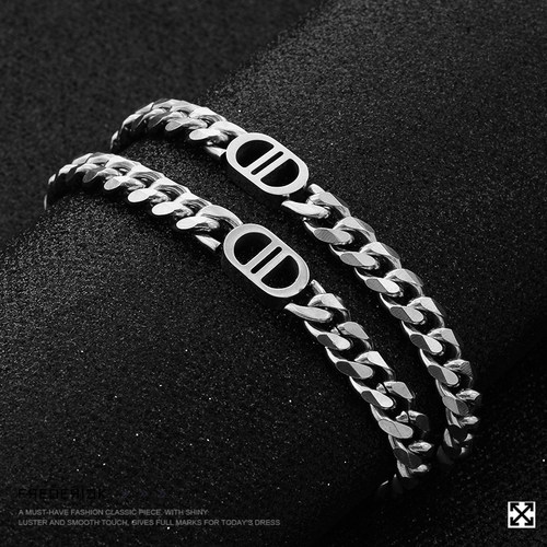 FDK猪鼻子项链男王嘉尔同款字母双D男士毛衣链潮流古巴链刻字送礼 - 图2