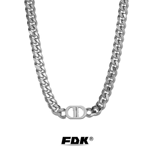 FDK猪鼻子项链男王嘉尔同款字母双D男士毛衣链潮流古巴链刻字送礼 - 图0