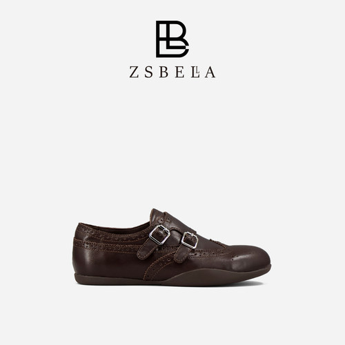 牛皮2cm玛丽珍鞋时尚浅口单鞋女复古平底懒人鞋女士圆头搭扣女鞋 - 图0