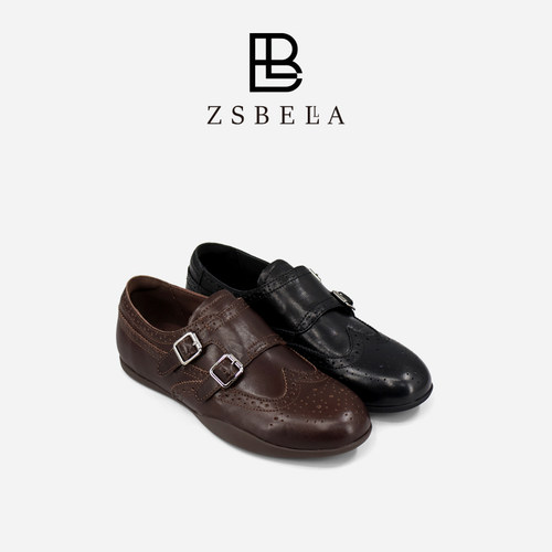 牛皮2cm玛丽珍鞋时尚浅口单鞋女复古平底懒人鞋女士圆头搭扣女鞋 - 图1