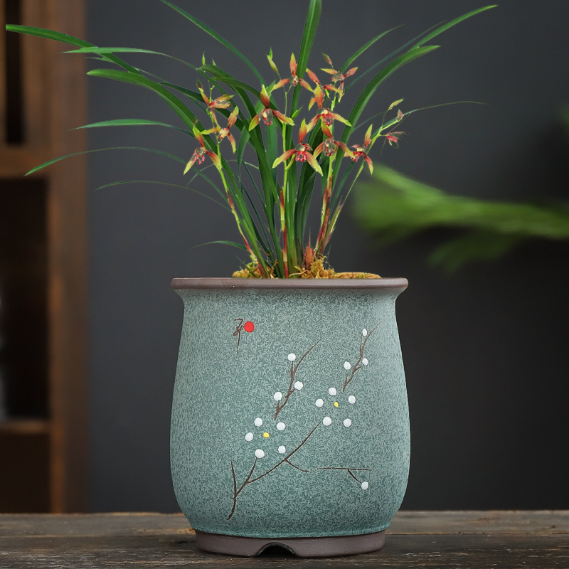 紫砂大口径花盆粗陶透气中国风盆景盆栽陶瓷兰花特价大号君子兰盆 - 图2