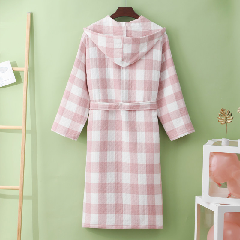 秋若薇带帽三层纱布纯棉春夏浴袍 秋若薇睡袍/浴袍