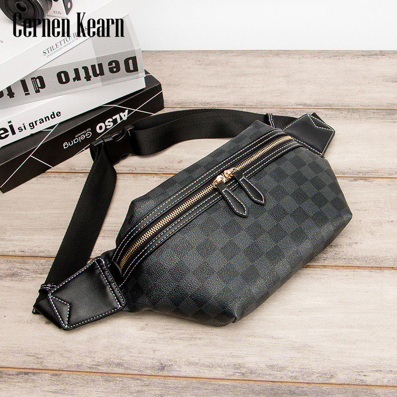 ck男士格子胸包潮百搭斜挎单肩包 vaticley男士包袋