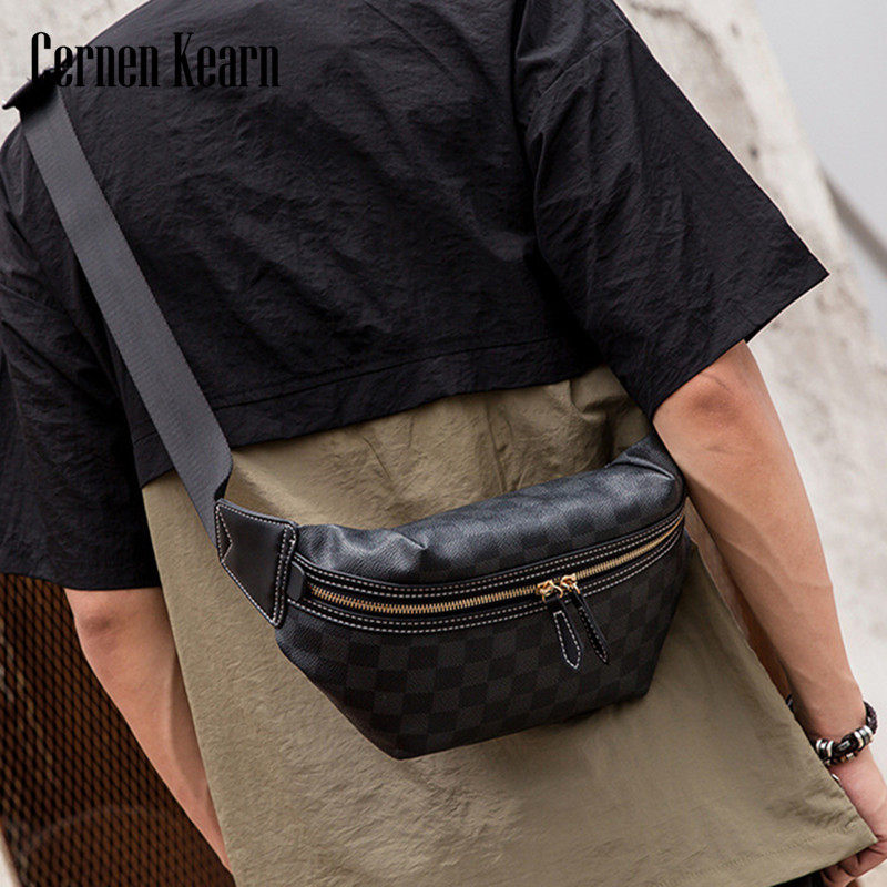 ck男士格子胸包潮百搭斜挎单肩包 vaticley男士包袋