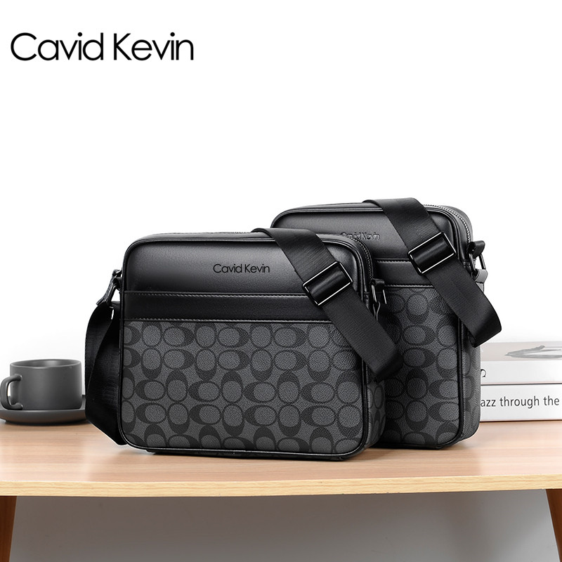 Cavid Kevin欧美男士单肩包斜挎包休闲牛皮商务背包手机包邮差包