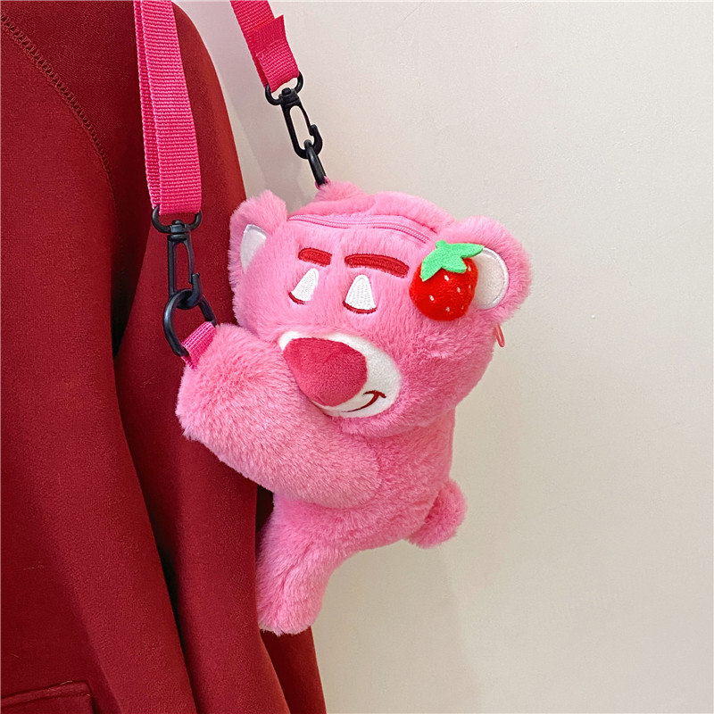 儿童包包女可爱女孩玩偶毛绒包2024新款毛毛包卡通草莓小熊斜挎包 - 图0