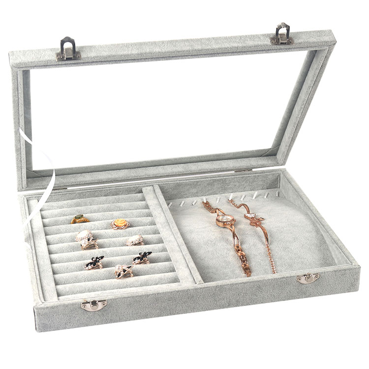冰花绒首饰盒 戒指吊坠项链手镯耳环饰品展示盘收纳盒带盖珠宝箱 - 图1