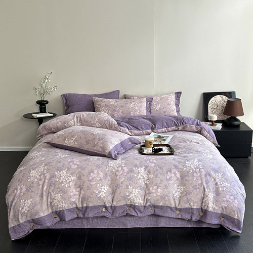 A类复古亚麻纽扣床品四件套纯棉全棉2025新款床单被套宿舍三件套4 - 图3