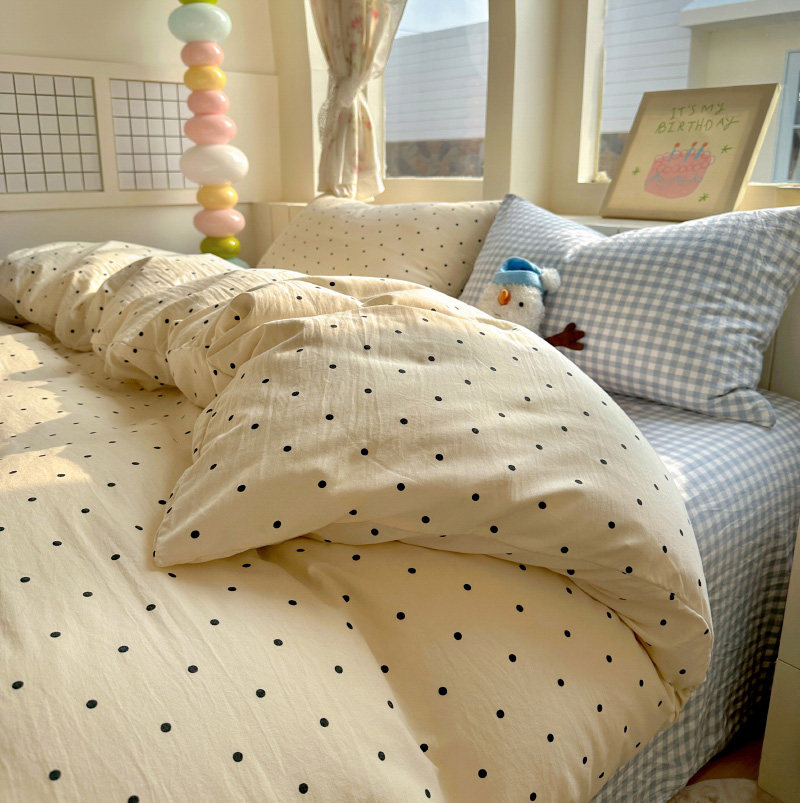 A类韩系波点床上四件套纯棉全棉2025新款床单被套学生宿舍三件套4