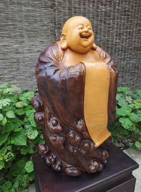 非洲楠木弥勒佛摆件木雕弥勒佛像根雕人物弥勒佛摆件实木整木雕刻