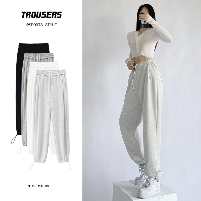 白灰色女春秋冬季2022宽松束脚卫裤 星娅妃休闲裤