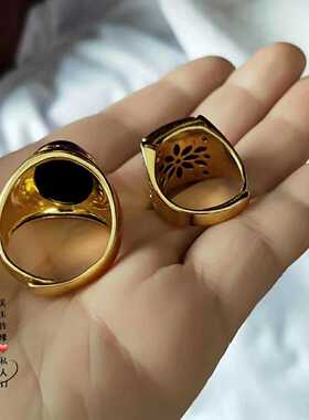 新疆活磁墨玉男戒指冰种男士戒面