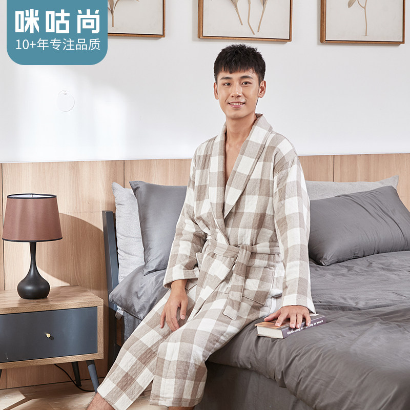 三层纱布浴袍情侣款长款纯棉睡衣 咪咕尚睡袍/浴袍