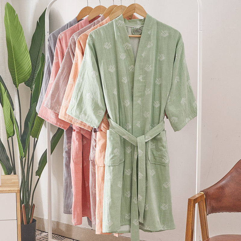 春夏纯棉女款双层纱布吸水速干浴袍 咪咕尚睡袍/浴袍