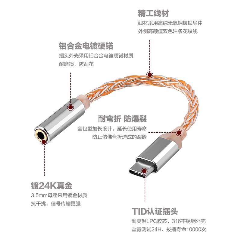 JCALLY杰仕声jm6科胜讯cx31993解码转接器耳放线小尾巴Typec转3.5-图1