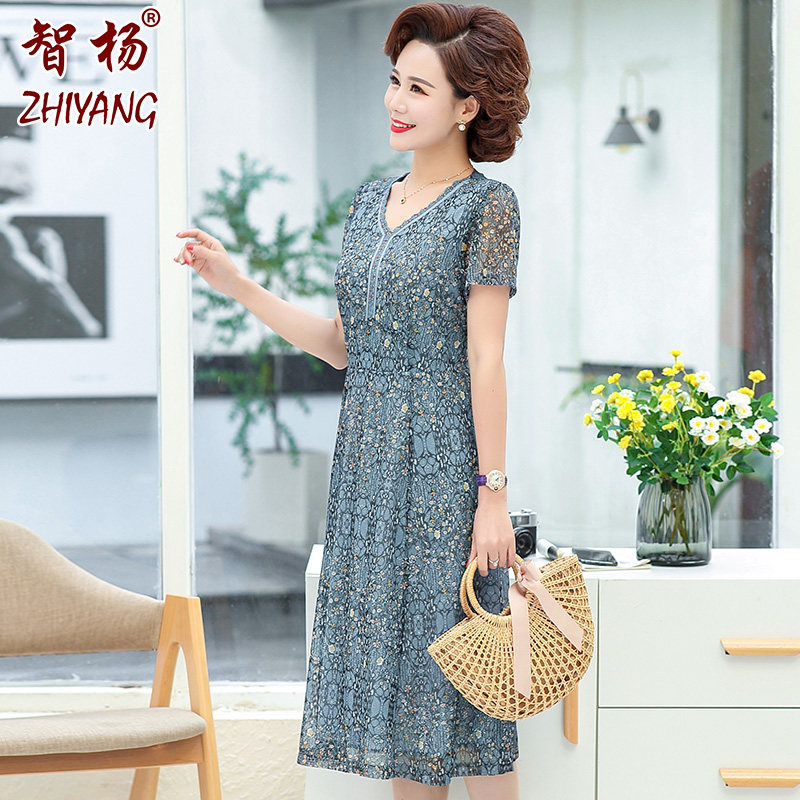 中老年妈妈洋气贵夫人夏季连衣裙子 智杨服饰中老年女装