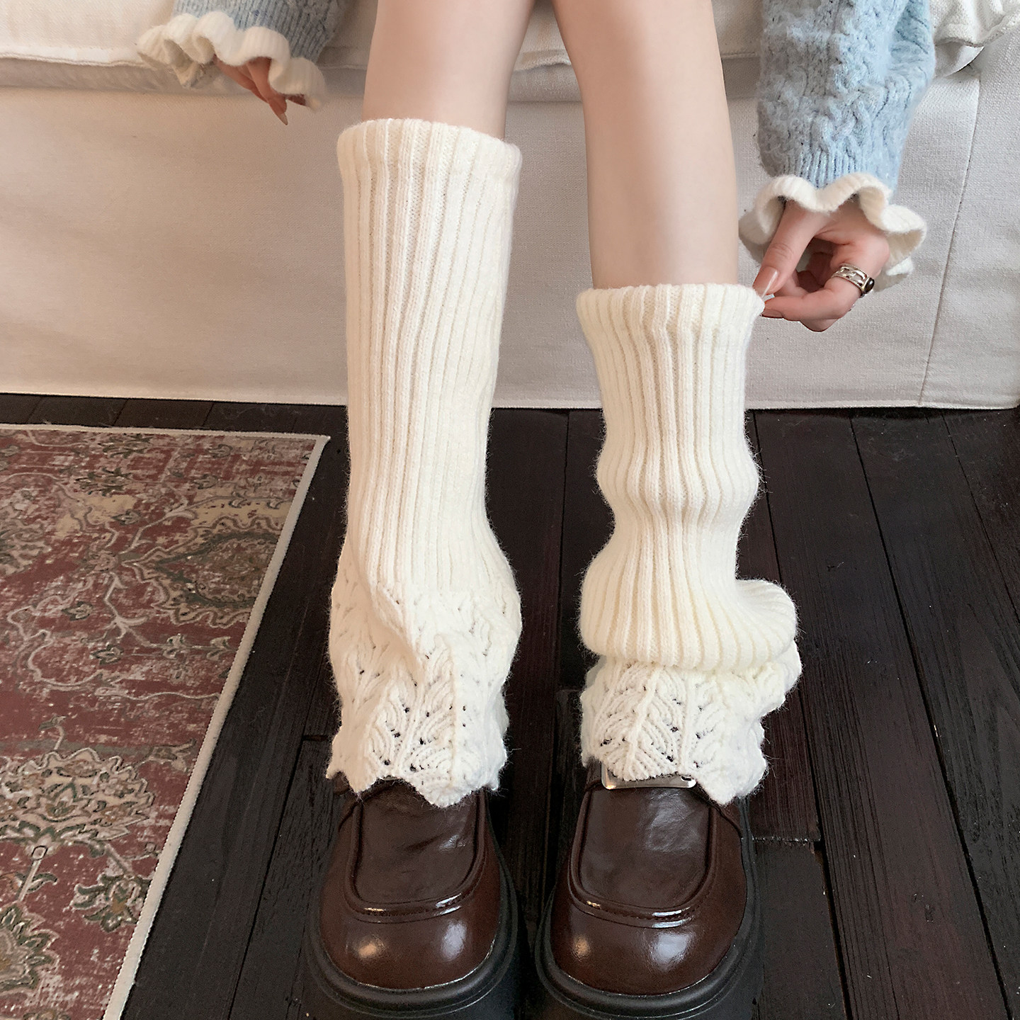 镂空针织羊毛袜套袜子女秋冬加厚保暖日系复古花边y2k小腿堆堆袜,淘宝优惠券,粉丝福利购,淘宝优惠卷