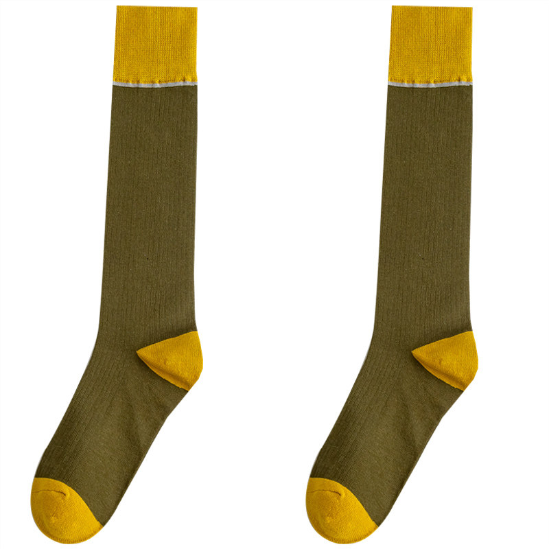 拼色袜子女ins潮高筒袜春秋薄款韩版及膝小腿袜复古港风街头长袜,淘宝优惠券,粉丝福利购,淘宝优惠卷