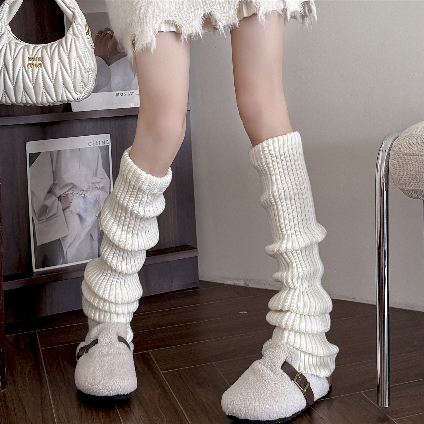 白色袜套女韦雪同款秋冬加厚过膝保暖长筒针织毛线瑜伽小腿堆堆袜,淘宝优惠券,粉丝福利购,淘宝优惠卷