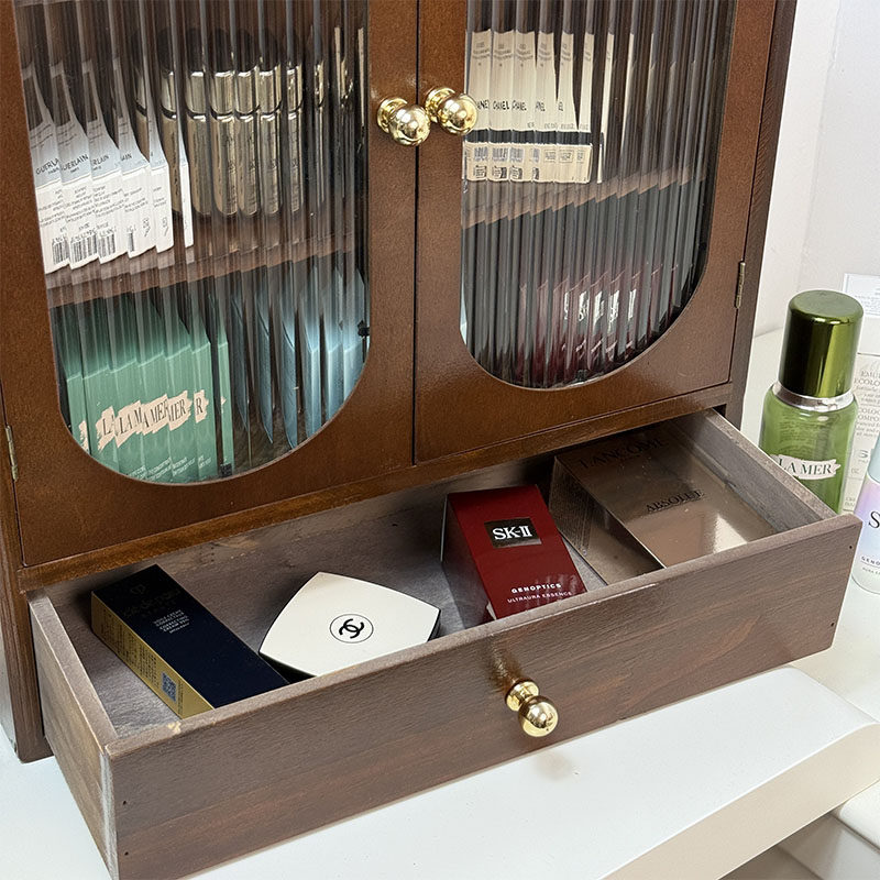 实木复古茶具杯子收纳柜防尘家用餐桌置物架桌面化妆品收纳盒,淘宝优惠券,粉丝福利购,淘宝优惠卷