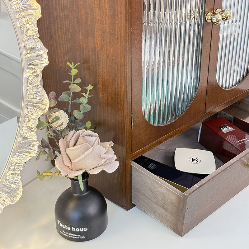 实木复古茶具杯子收纳柜防尘家用餐桌置物架桌面化妆品收纳盒,淘宝优惠券,粉丝福利购,淘宝优惠卷