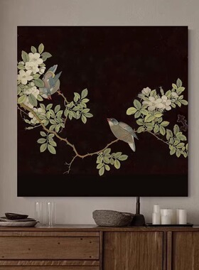 喜上眉梢花鸟图客厅背景墙装饰画玄关挂画卧室书房壁画喷绘复古风