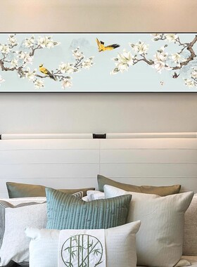 荷花新中式卧室装饰画床头挂画茶室主卧客厅禅意沙发房间禅意风