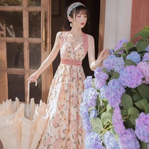 Superior sense noble elegance Elegant Temperament Foreign Fashion Design Sensation with small crowdcashew Lean Crushed Flower Harnesses Long Dresses Dresses Summer