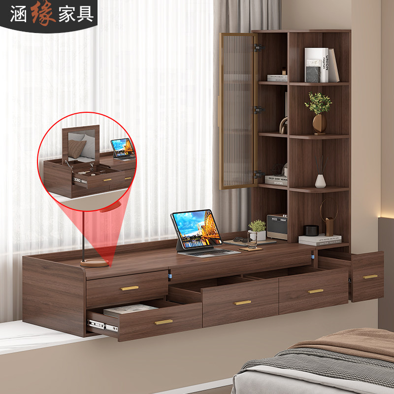 定制伸缩飘窗书桌书柜一体卧室飘窗梳妆台储物柜中古风化妆台7L59,淘宝优惠券,粉丝福利购,淘宝优惠卷