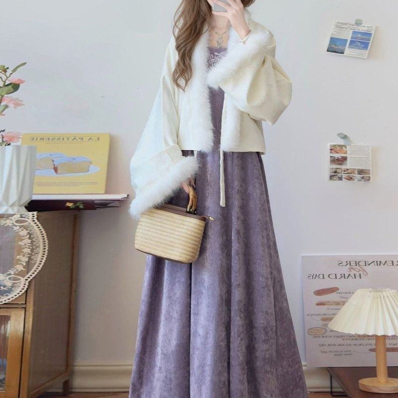 唐制改良汉服女秋冬款法门寺加绒披袄刺绣齐胸吊带裙学生成人套装,淘宝优惠券,粉丝福利购,淘宝优惠卷