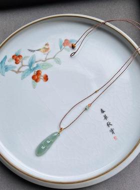 高档手工编织细款锁骨链福字锁包黄金玉石翡翠项链绳高级吊坠挂绳