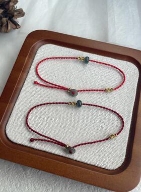 天然A货翡翠转运珠手链本命年护身平安极细小红绳手绳女好运礼物