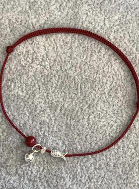 本命年迷你朱砂小鱼铃铛碎银百搭简约可爱迷你红绳纯银925手链女