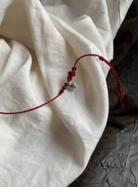 正品999足银福牌福袋朱砂红绳手链脚链女本命年纯银手绳好运礼物
