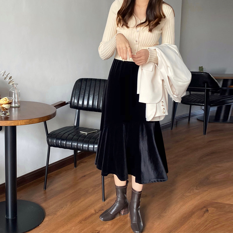 趣笙秋冬a字裙高腰金丝绒半身裙 趣笙半身裙