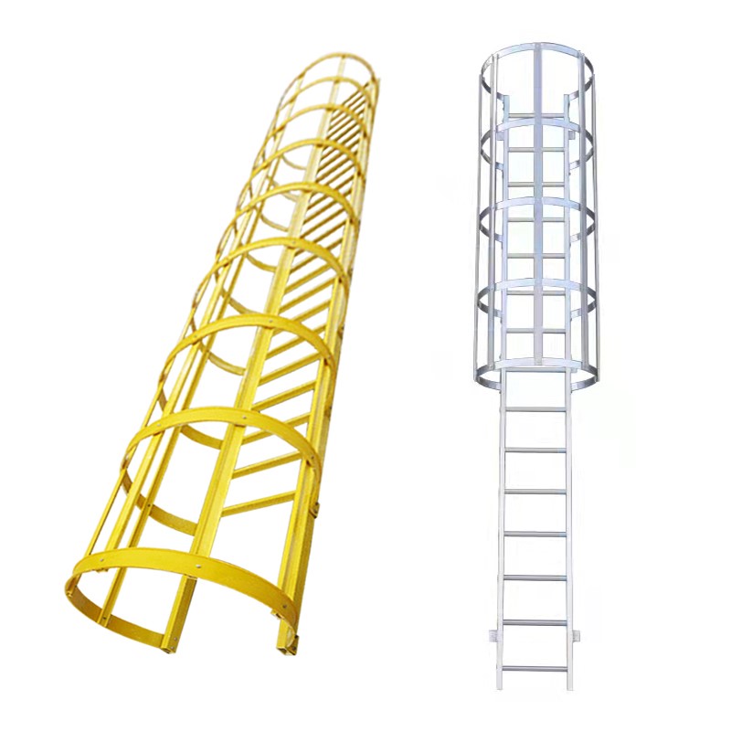 镀锌钢爬梯玻璃钢爬梯护笼刷漆绝缘防腐梯笼直梯安全梯消防人字梯-图3
