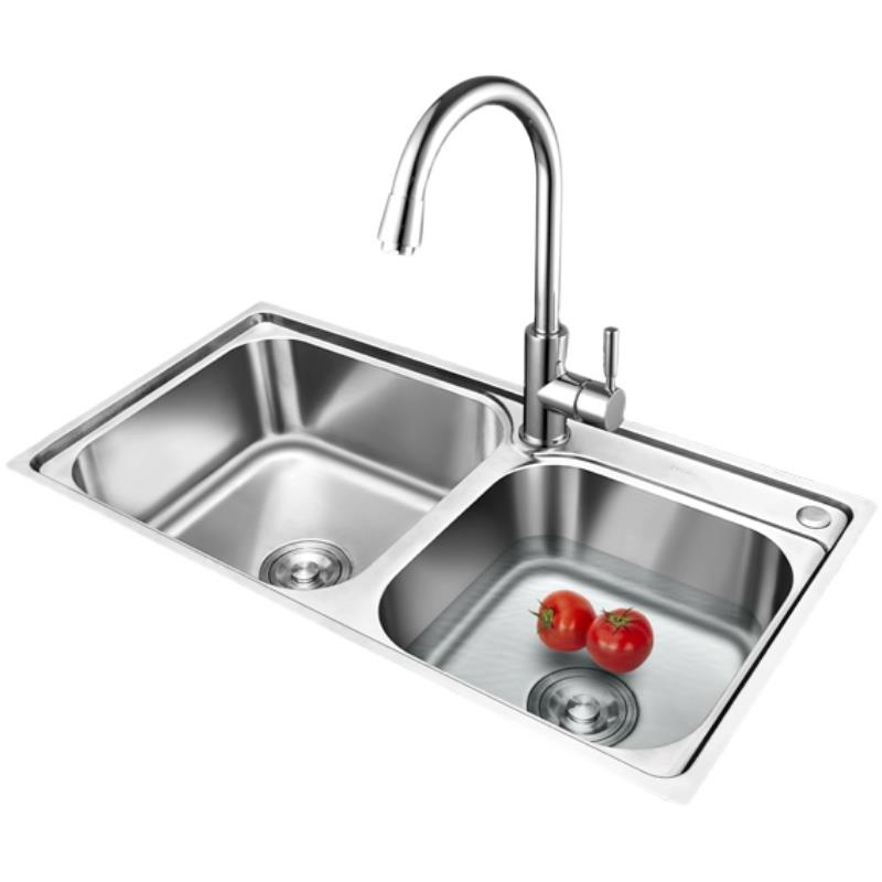 厨房洗菜盆 SUS304不锈钢水槽 双盆洗碗盆 洗涤槽 拉丝加厚水池 - 图3