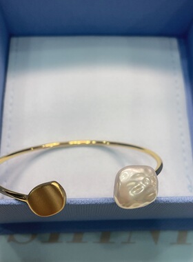 何家珠宝原厂花瓣珍珠手镯优雅淡水珍珠开口手环首饰品女