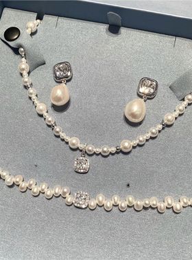 微醺流星方糖长项链耳环925纯银轻奢简约爱心飘带锁骨链耳饰