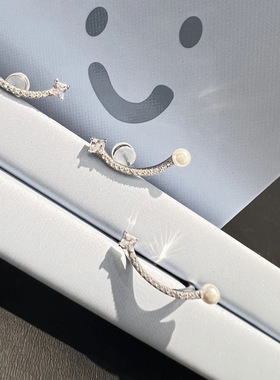 何家925纯银纯银平衡木耳钉项链珍珠线条戒指轻奢女情人节礼物