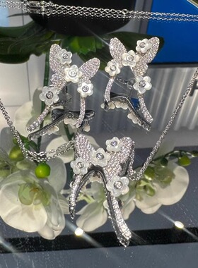 新品花花贝母耳环蝴蝶项链耳环轻奢优雅灵动法式温柔925纯银