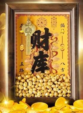 黄财神开财库的金钥匙相框摆件十二生肖乾道家金库钥匙招米摆台