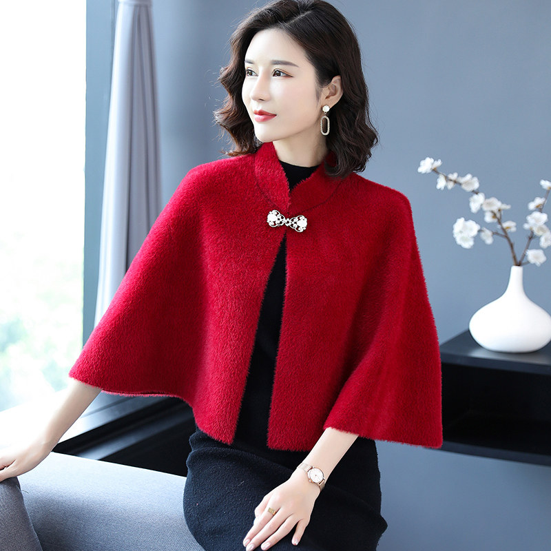 斗篷披肩毛衣外套女士短款配开衫 名人依尚毛针织衫