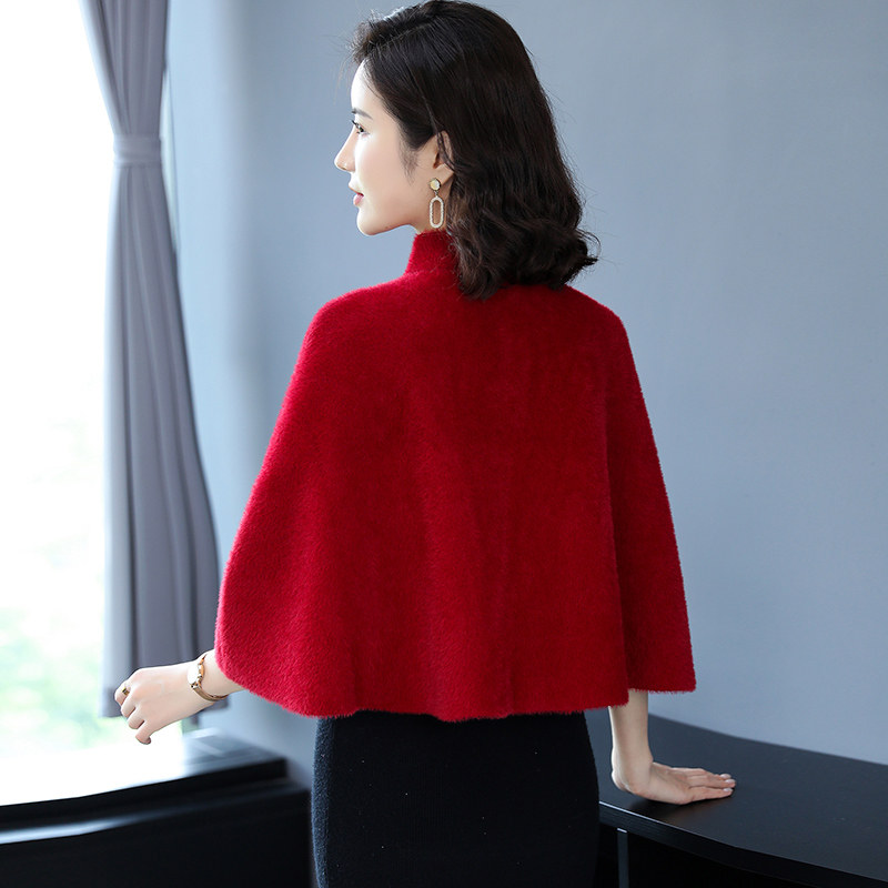 斗篷披肩毛衣外套女士短款配开衫 名人依尚毛针织衫