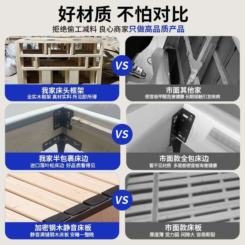 意式极简薄床头齐边小户型卧室落地床加厚钢木排骨架床可支持定制 - 图1
